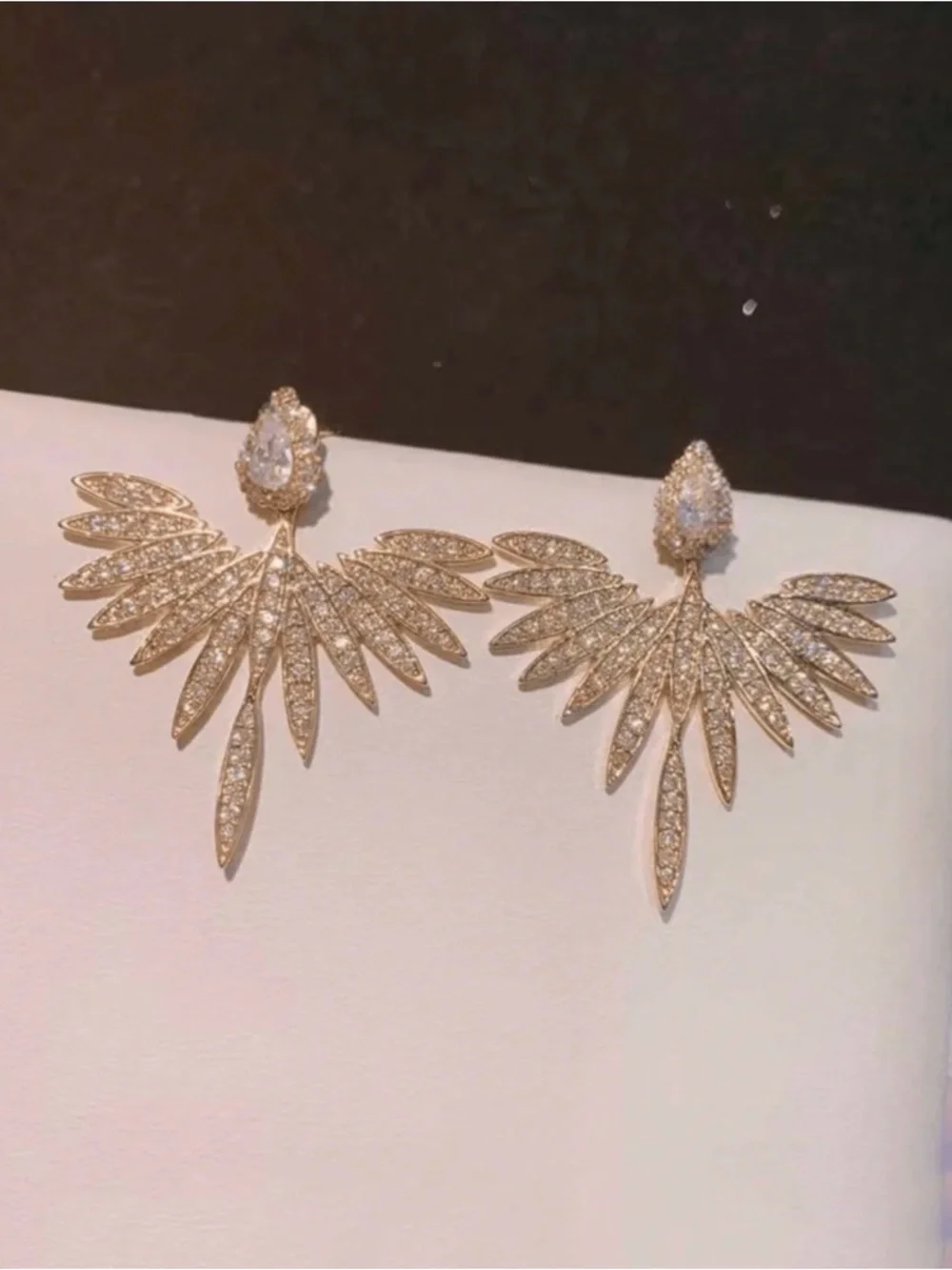 Gold Crystal Fan Drop Earrings - Women Jewelry